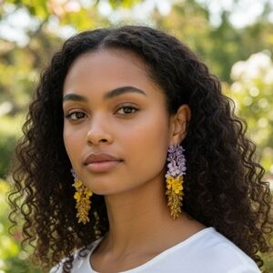 Natasha Couture Lavender and Gold Floral Earrings